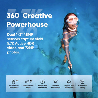 Dive Case for Insta360 X4 – Waterproof Housing, Invisible Diving Case, 50M Underwater Dive Shell Accessories