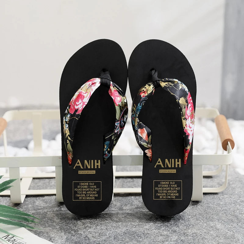 Women’s Summer EVA Slippers - Bohemian Satin Ribbon Flip Flops Casual Beach Sandals for Ladies