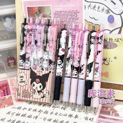 6PCS Cartoon Kuromi Gel Pens – Kawaii Hello Kitty, Cinnamoroll & Melody 0.5mm Quick-Drying School Stationery for Students