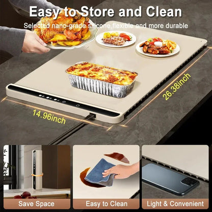 Electric Warming Tray – Foldable Silicone Food Warmer Plate, Fast Heating Portable Mat for Parties