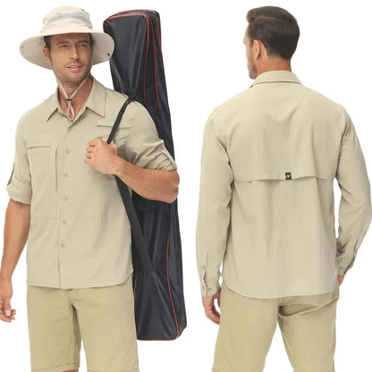 Men’s UPF 50+ Fishing Shirt - Lightweight Long Sleeve Tactical Button Down with Breathable Mesh Back