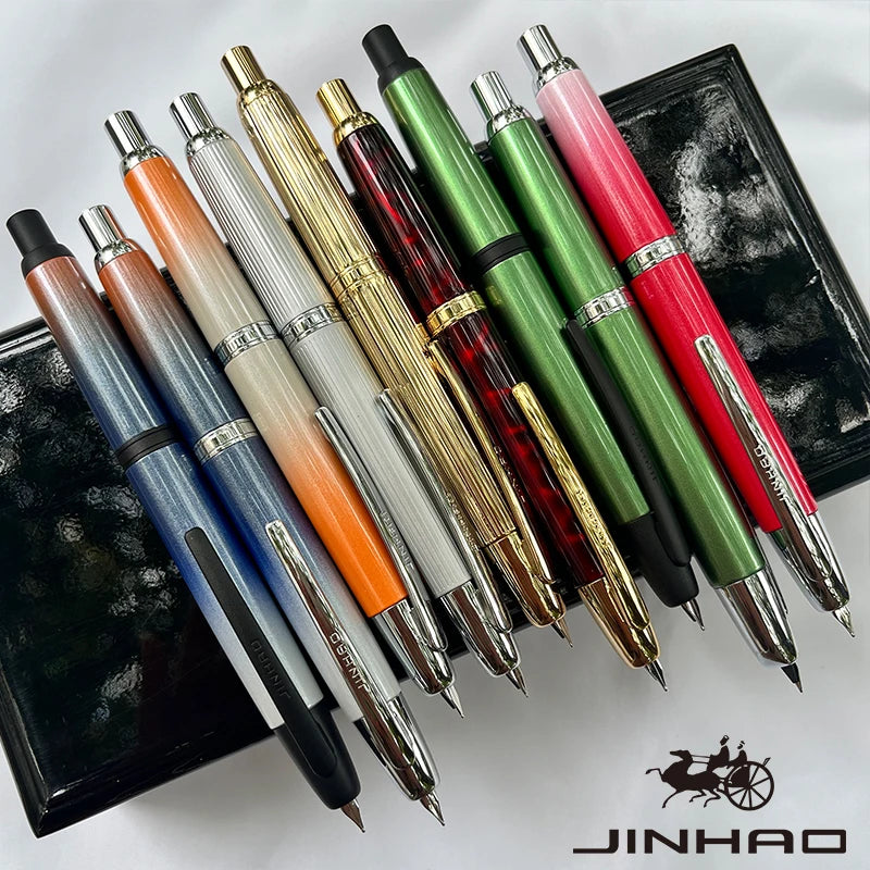 Jinhao 10 Metal Fountain Pen – Press-Out Nib, Retractable Fine Nib with Ink Converter