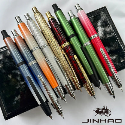 Jinhao 10 Metal Fountain Pen – Press-Out Nib, Retractable Fine Nib with Ink Converter