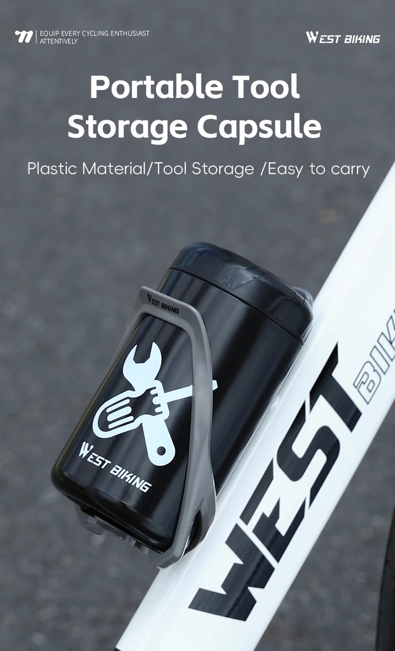 WEST BIKING Bicycle Repair Tool Capsule – Portable Waterproof Toolkit with Bottle Cage for MTB & Road Bikes