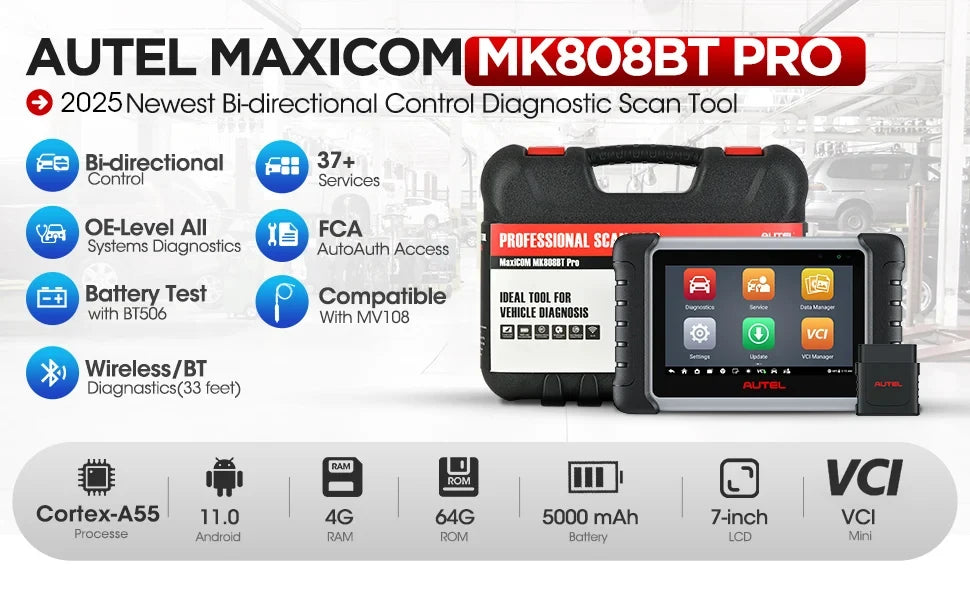 Autel MaxiCOM MK808BT PRO OBD2 Scanner – Bluetooth Car Diagnostic Code Reader, PK MK808KBT/MK808S
