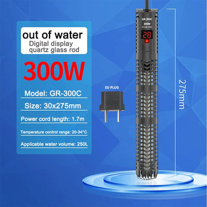 25W-300W Fish Tank Aquarium Heating Rod - Quartz Glass with Digital Display & Automatic Thermostat for Aquariums
