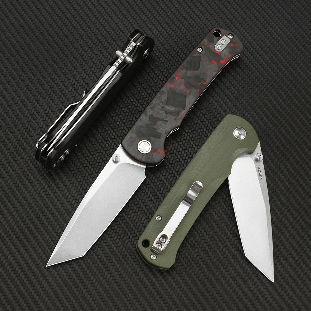 Tunafire 14C28N Steel Folding Tactical Knife – G10/Carbon Fiber Handle Flipper EDC Pocket Knife for Camping & Hunting