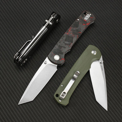 Tunafire 14C28N Steel Folding Tactical Knife – G10/Carbon Fiber Handle Flipper EDC Pocket Knife for Camping & Hunting