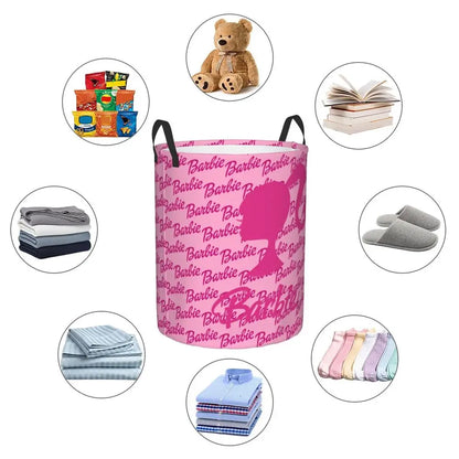 Custom Barbie Logo Laundry Basket – Collapsible Large Capacity Clothes Storage Bin, Disney Baby Hamper