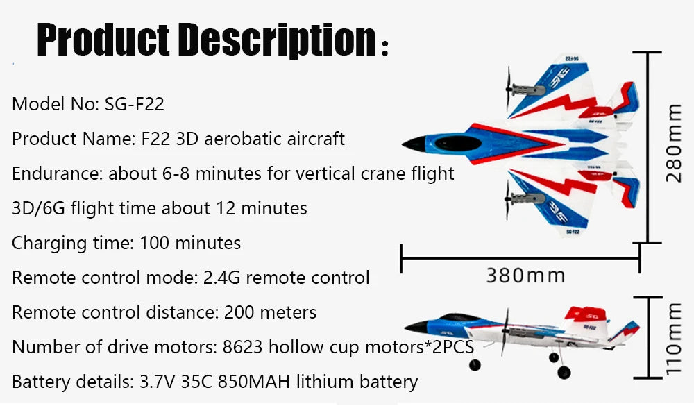 RC F22 Stunt Plane — 2.4G Remote Control 3D Glider Airplane EPP Foam Toy for Kids