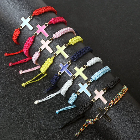 Jesus Cross Braided Bracelet - Handmade Christian Faith Friendship Bangle Jewelry Gift for Women & Men