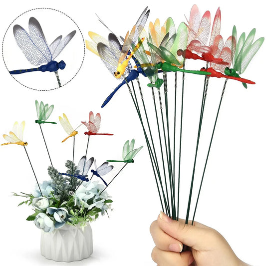5/10/50Pcs 3D Colorful Dragonfly Garden Decor – Outdoor Planter & Flower Pot Ornaments for Yard, Patio & Home Decoration