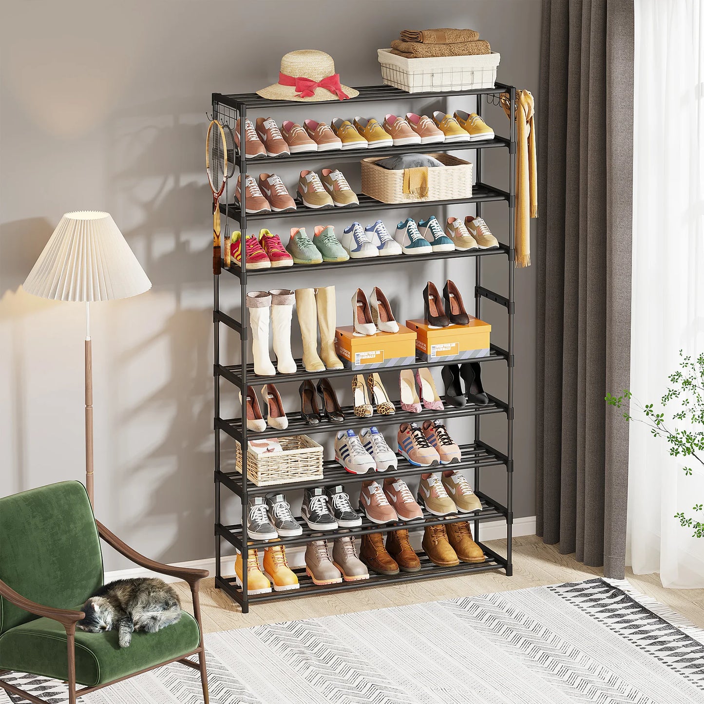 Tribesigns 10-Tier Shoe Rack Organizer – Vertical Shoe Shelf with 4 Drawer Bins, Holds 32 Pairs for Closet & Entryway