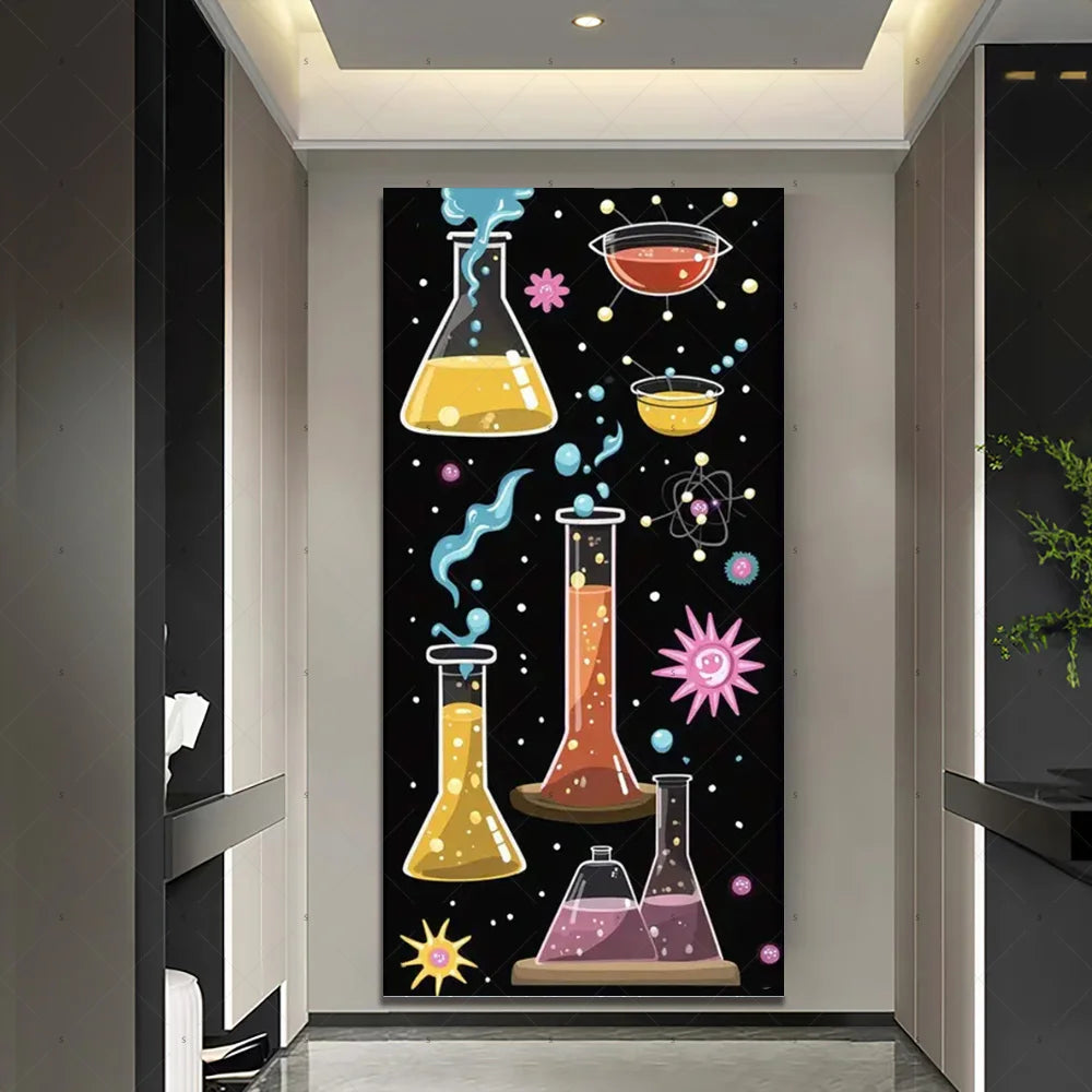 Chemistry Lab Door Cover Backdrop – Science Experiment Party Decoration & Photography Props with Laboratory Equipment Theme