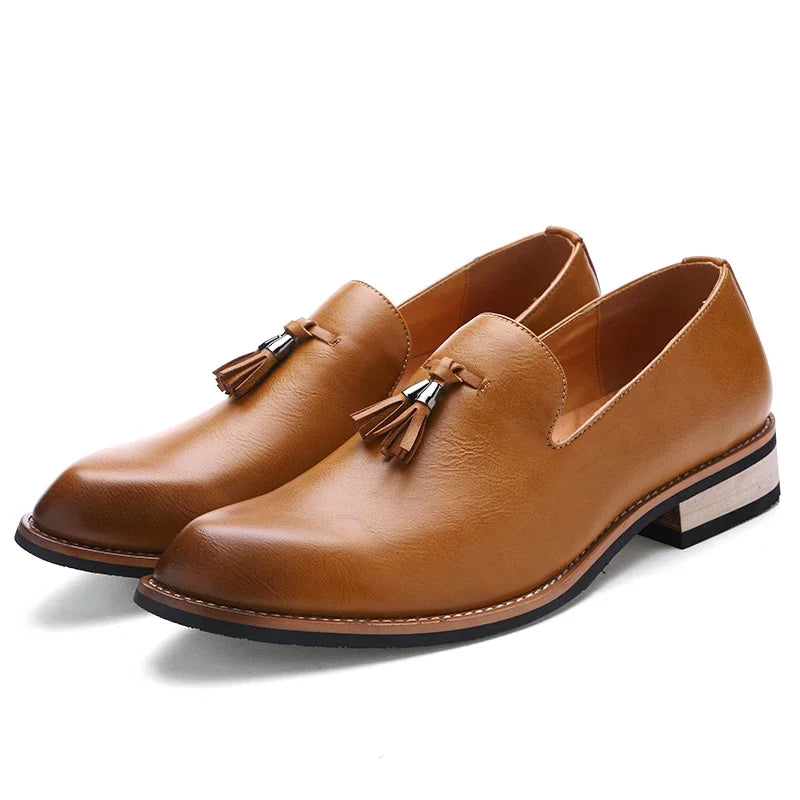 Men’s Leather Slip-On Dress Shoes – Classic Business Formal Oxford Style, Italian Design Flat Shoes for Men