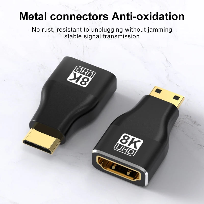 HDMI-Compatible Adapter – Mini/Micro HDMI to HDMI, 8K 60Hz, 4K 120Hz/144Hz Male to Female Converter for HDTV, Laptop, PS5