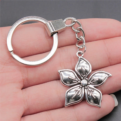 New Fashion Men 30mm Metal Alloy Keychain with Vintage Heart, Flower, Rose, Sunflower & Tree Pendant DIY Keyring Holder Chain Accessory