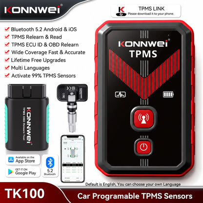 KONNWEI TK100 TPMS Programming Tool - 315/433MHz Tire Pressure Sensor Activator & Reset Tool with Lifetime Free Upgrades