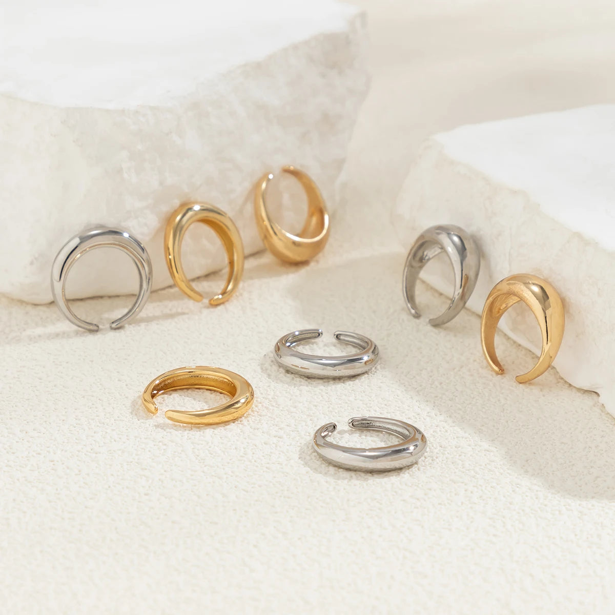 8Pcs/Set Creative Water Drop Rings for Women – Vintage Geometric Adjustable Open Finger Rings, Couple Wedding Accessories