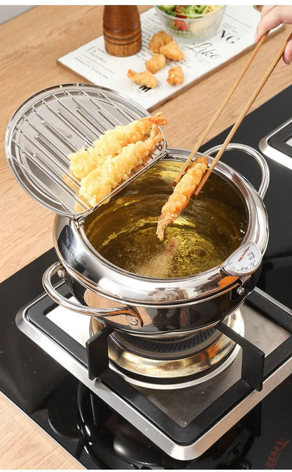 Stainless Steel Oil Thermometer with Cover – Small Frying Pan for Tempura, French Fries & Oil Saving