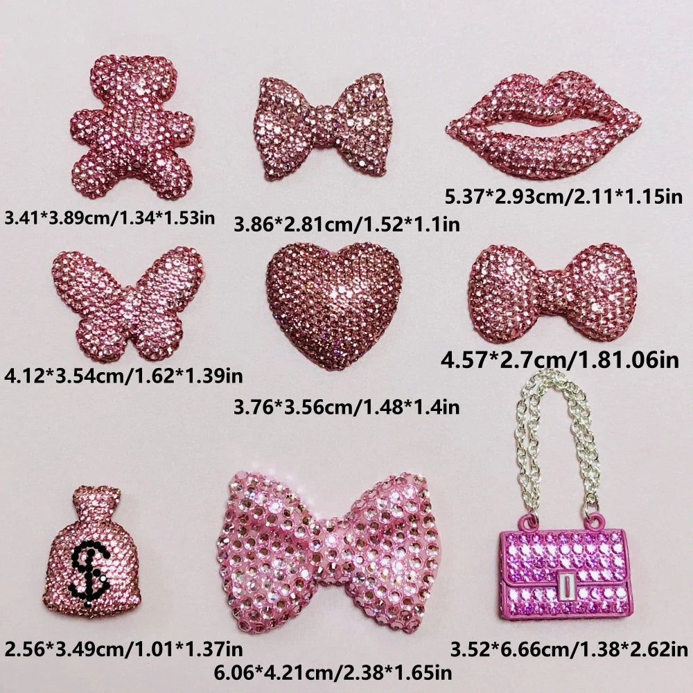 43PCS Luxury Charm Set — Diamond Bow, Perfume Bottle, Butterfly & Lip Decorations for Phone Case, Purse, and DIY Crafts