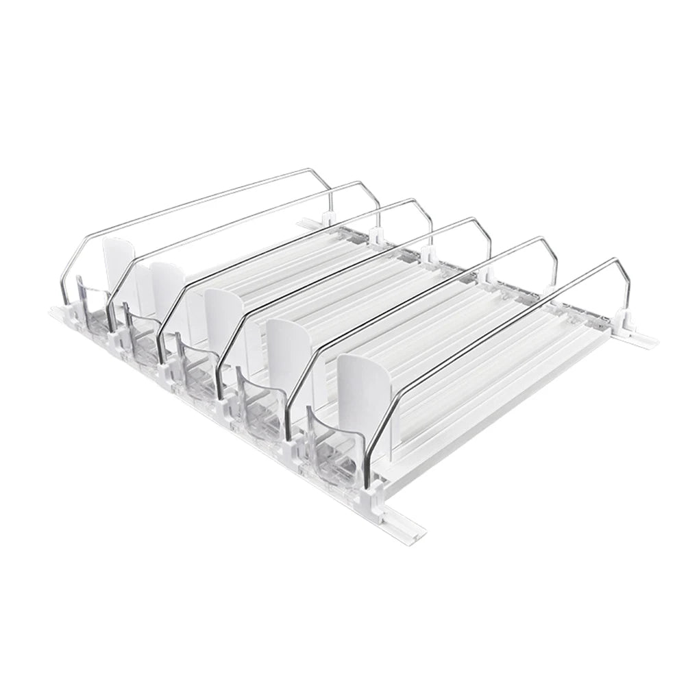 Canned Beverage Push Rack – Adjustable E-Shaped Drink Organizer & Dispenser for Kitchen & Fridge