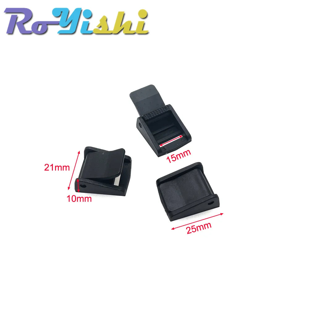 5Pcs Plastic Cam Buckle Set – Adjustable Black Toggle Clips for Backpack Straps & Webbing (5/8”–2” Sizes)