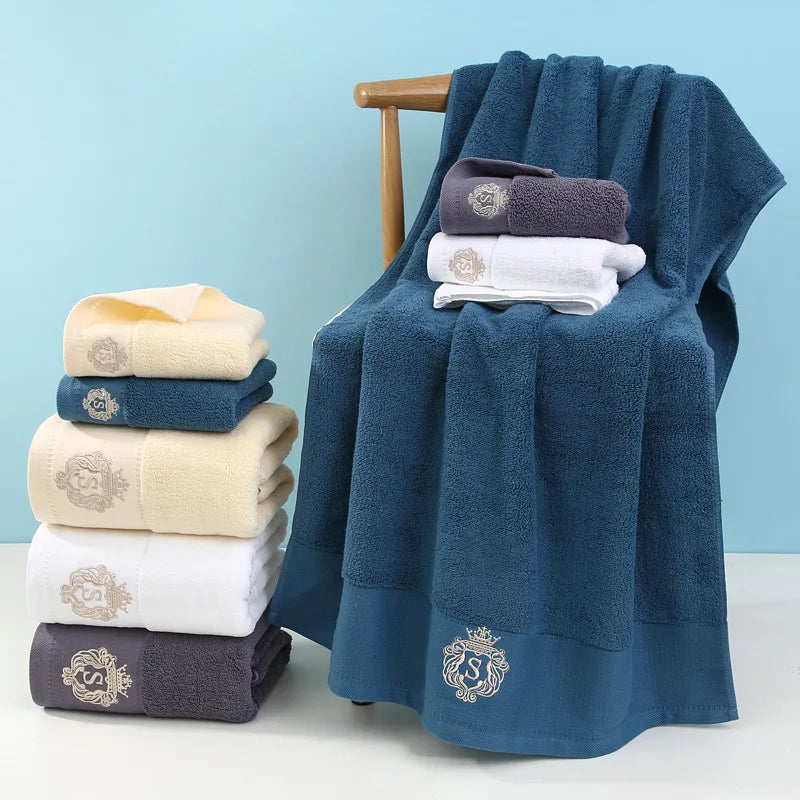 1/5/10PCS Cotton Towels Set – Hand Face Bath Towels 35x75cm & 70x140cm Soft Absorbent Sports Gift Towels Blue White