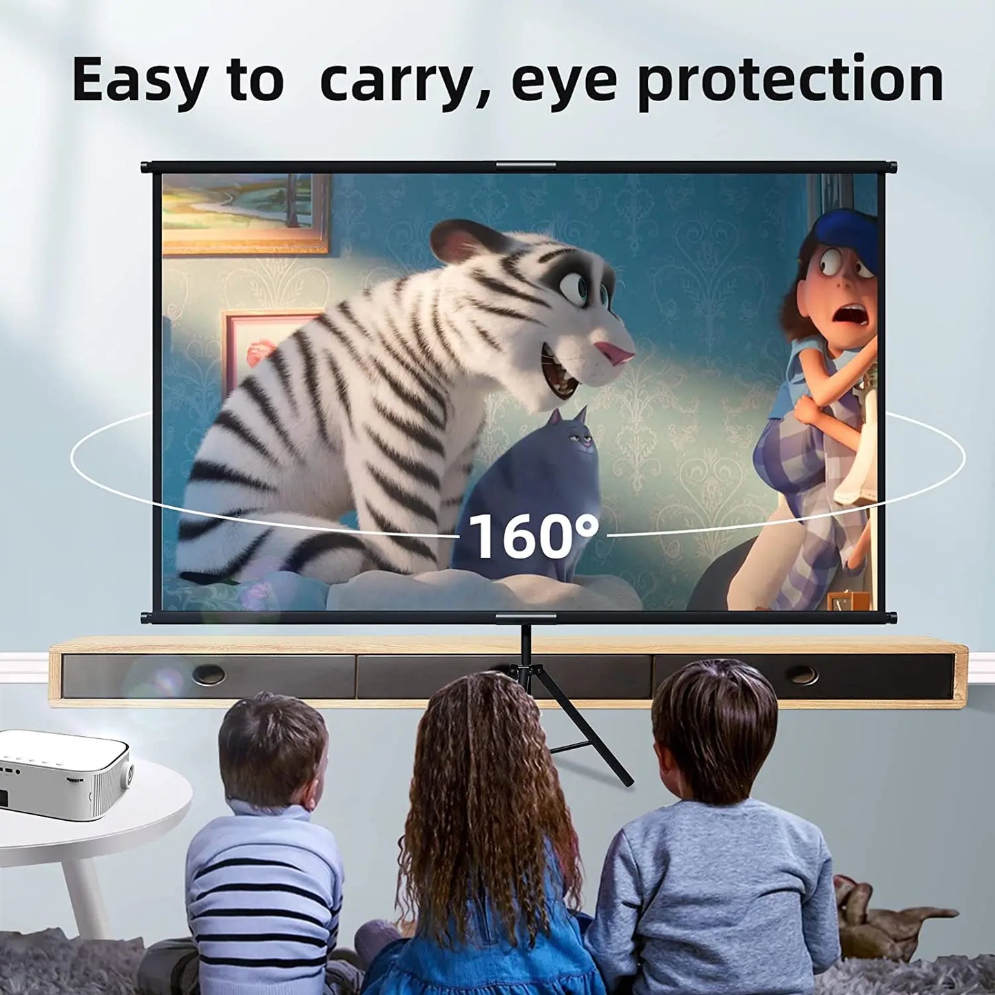 Foldable 16:9 Projector Screen with Stand – Wrinkle-Free 60–120" Portable Home Theater Indoor/Outdoor Screen
