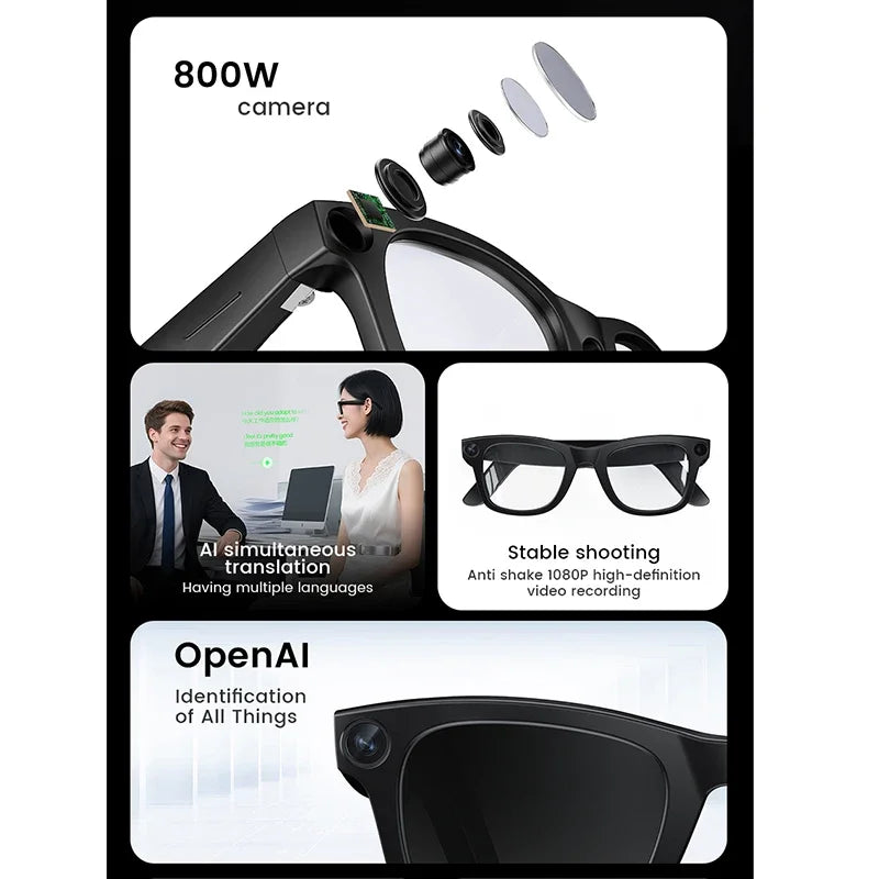 E02C AI Smart Glasses - 8MP HD Camera, 32GB Storage, AI Translation & Smart Recognition