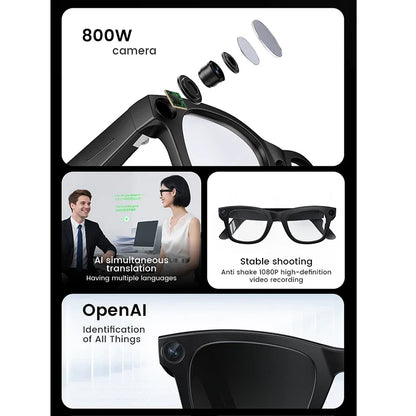 E02C AI Smart Glasses - 8MP HD Camera, 32GB Storage, AI Translation & Smart Recognition