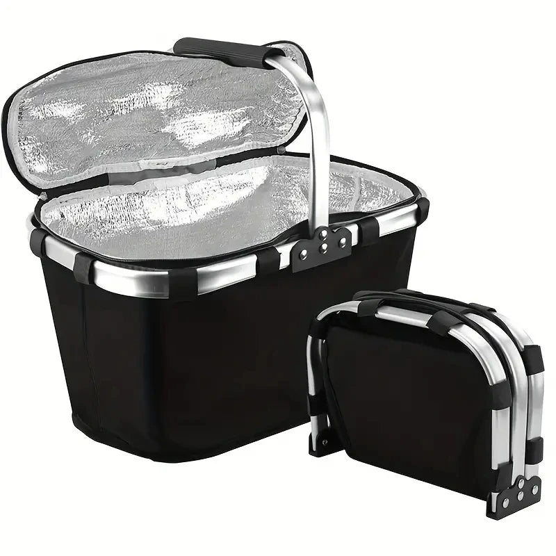 Insulated Picnic & Shopping Basket — Waterproof Foldable Cooler with Locking Lid for Outdoor Food Storage