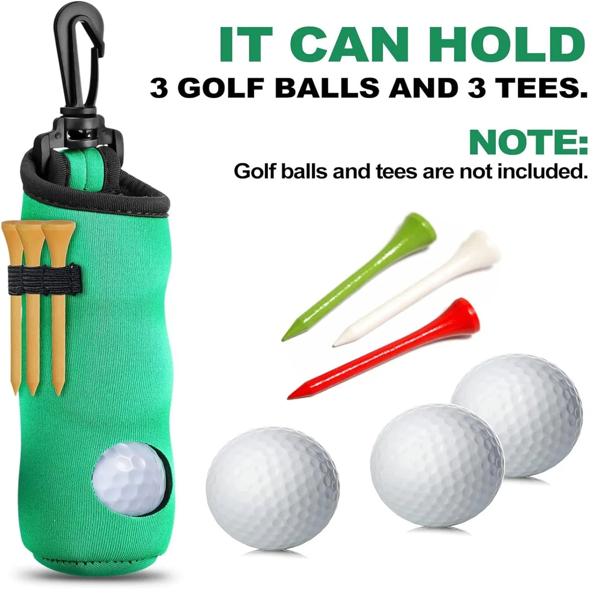 Golf Tee Holder & Ball Carry Bag Pouch – Keychain Belt Clip, Golf Accessories & Gifts