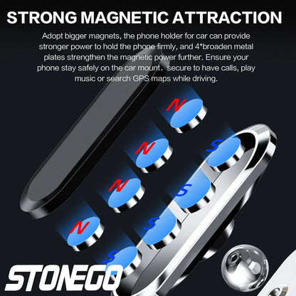 STONEGO 360° Rotating Metal Magnetic Phone Holder – Zinc Alloy Car Mount for Cellphones