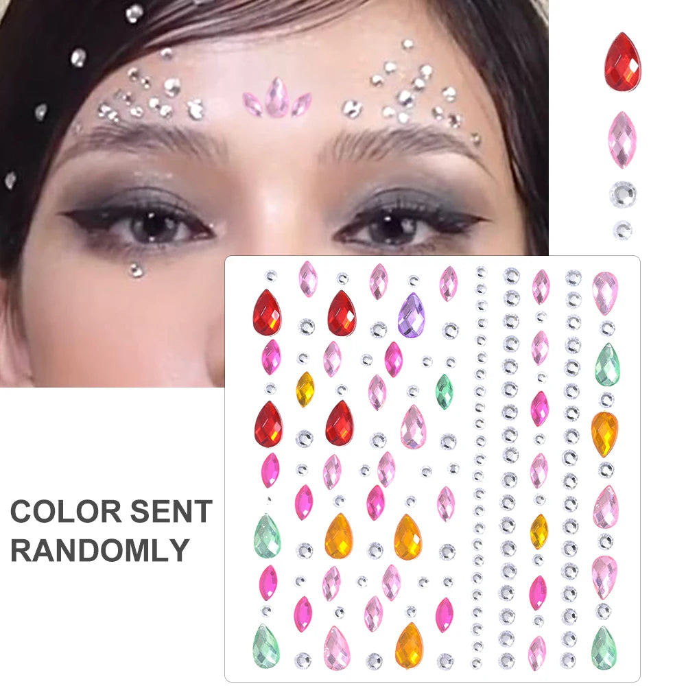 3D Holographic Teardrop Rhinestone Stickers - Self-Adhesive Crystal Diamond Face, Eye & Hair Decoration Tattoos