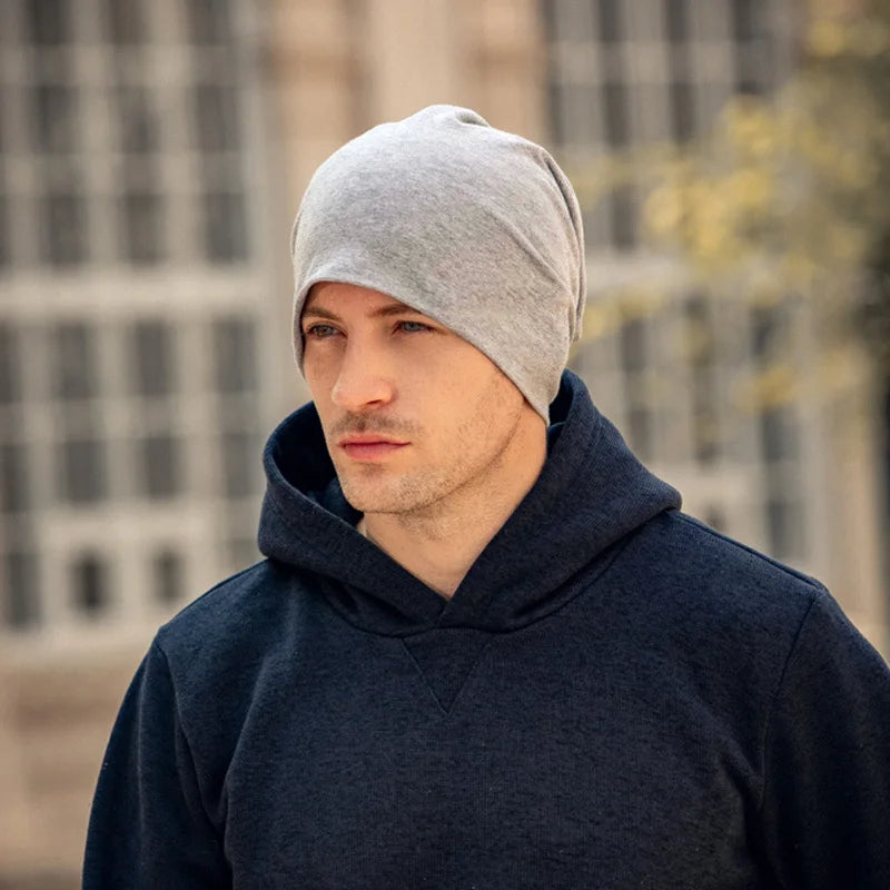 New Solid Color Baggy Slouchy Beanie Hat for Men - Soft Cotton Skullcap for Autumn and Spring, Hip Hop Outdoor Windproof Bonnet