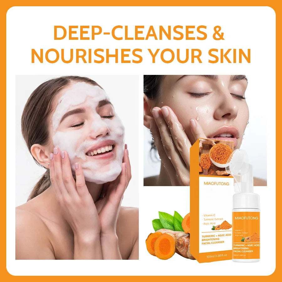 Turmeric & Kojic Acid Cleanser and Soap Set - Deep-Cleansing Skincare for Oil Control, Blackhead Care, and Radiant-Looking Skin