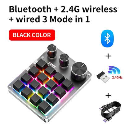 2.4G Bluetooth Mechanical Keyboard – 16-Key Custom USB with Knob, Volume Control, Macro & Gaming Modes