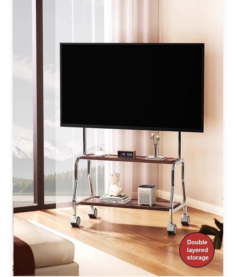 Rolling TV Stand on Wheels – Mobile Cart for 32–75in LCD & LED Flat/Curved TVs, Holds 110lbs, VESA 600x400mm
