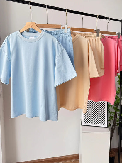 Women’s Soft Cotton Two-Piece Set 2026 – Short Sleeve T-Shirt & High Waist Shorts Casual Solid Tracksuit Loungewear Outfit