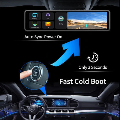 4K Dash Cam Car Mirror – 3840x2160P Video Recording, Wireless CarPlay & Android Auto, 5G WiFi, GPS Navigation