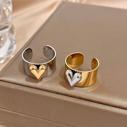 Greatera Stainless Steel Heart Cuff Ring – Wide Thick Statement Jewelry for Women & Men, European American Style