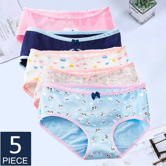 5 Pcs Women’s Cotton Panties Set - Plus Size Cartoon Print Briefs Soft Breathable Female Underwear Lingerie