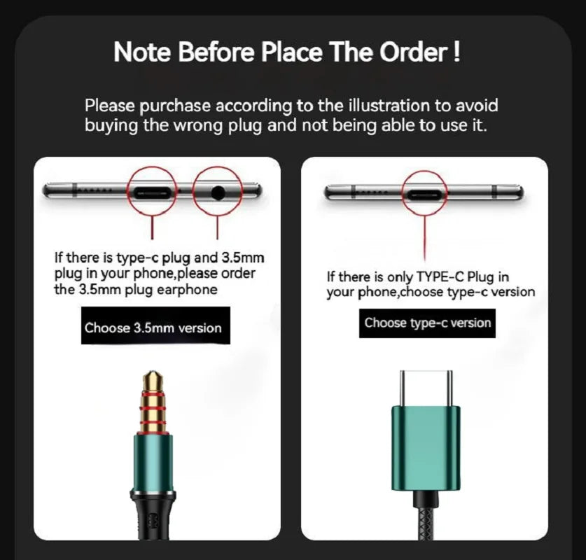Type-C & 3.5mm Wired Earphones - HiFi Bass Stereo Headset with HD Microphone & Volume Control for iPhone 15–17 and Samsung Phones