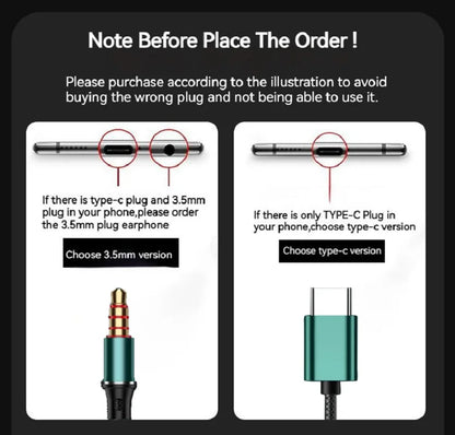 Type-C & 3.5mm Wired Earphones - HiFi Bass Stereo Headset with HD Microphone & Volume Control for iPhone 15–17 and Samsung Phones