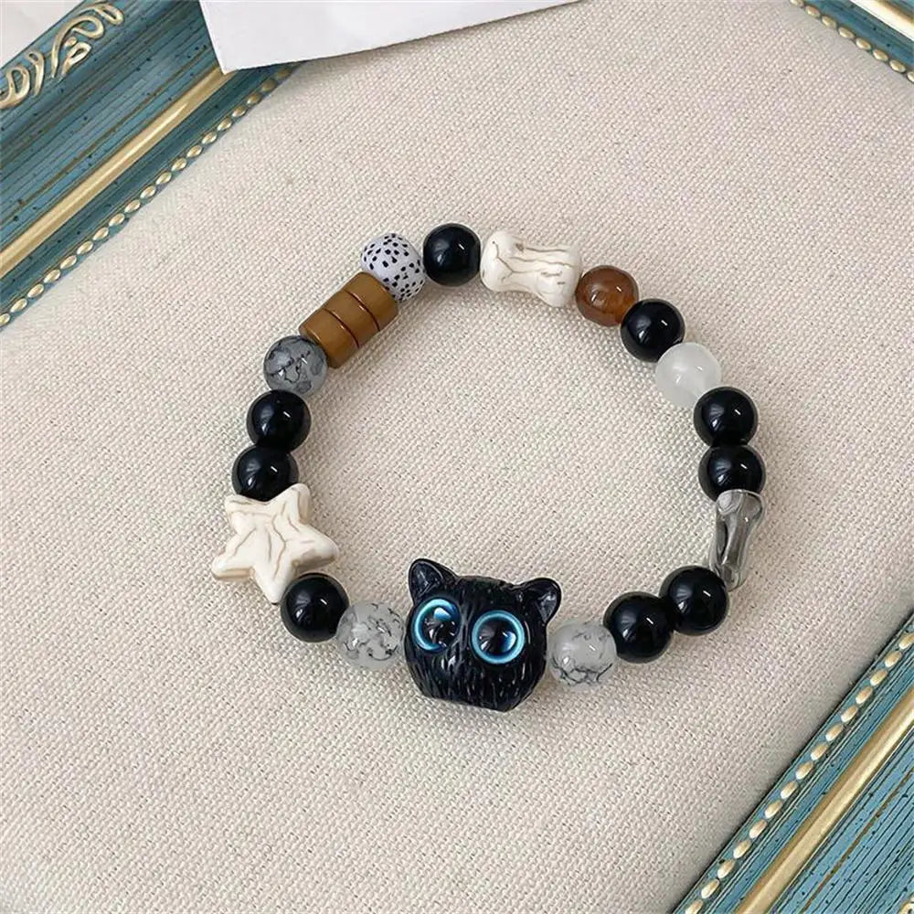Luminous Cat Matching Bracelets for Couples | Glow-in-the-Dark Black & White Friendship Bangles | Cute Gift for Him & Her
