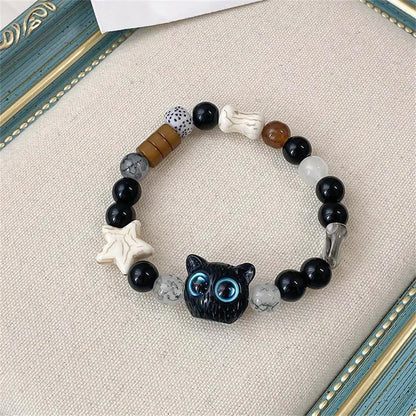 Luminous Cat Matching Bracelets for Couples | Glow-in-the-Dark Black & White Friendship Bangles | Cute Gift for Him & Her