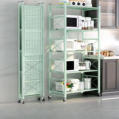 Foldable Kitchen Storage Rack – Large Multi-Layer Metal Shelf with Movable Iron Frame for Multifunctional Use