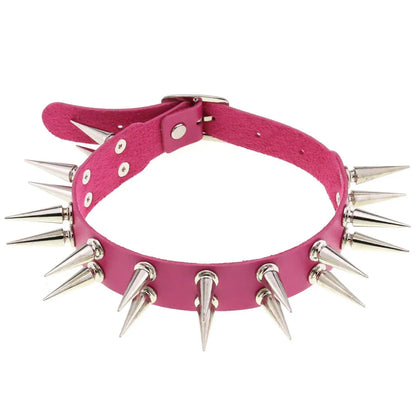 Long Spiked Choker Collar – Black PU Leather Punk Goth Necklace for Women & Men, Cosplay Jewelry Accessory