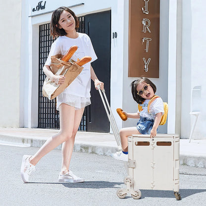 Lightweight Folding Trolley Cart - Brushed Shopping & Utility Hand Pull Cart for Stairs, Home & Travel